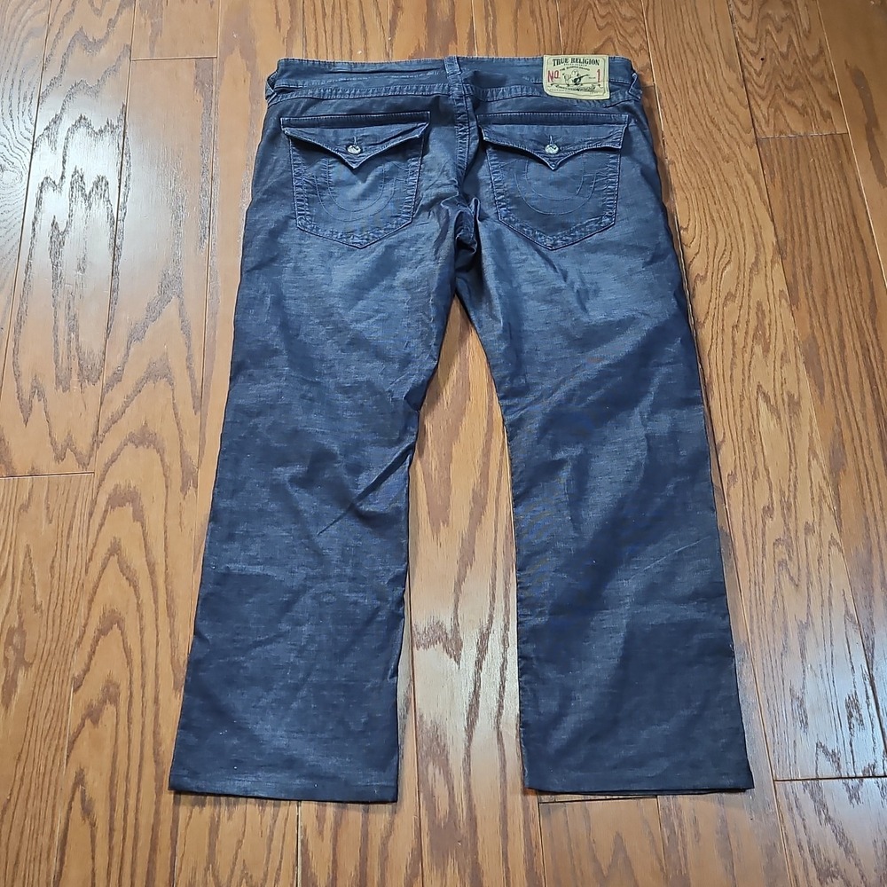 True Religion Jeans Ricky Size 38‎ Straight Flap Dark Wash Horseshoe Stitching